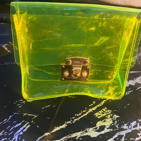 neon green clear purse . - Picture 3 of 3